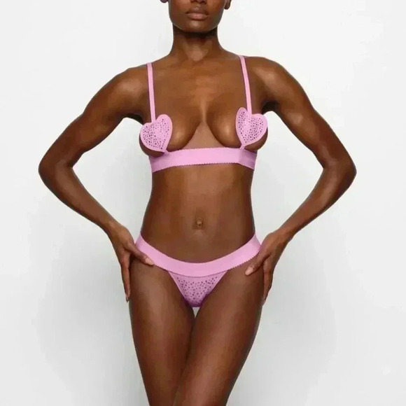 Skims Bra Bralette Jelly Sheer Rhinestone Heart Petal Pink L - Picture 2 of 7